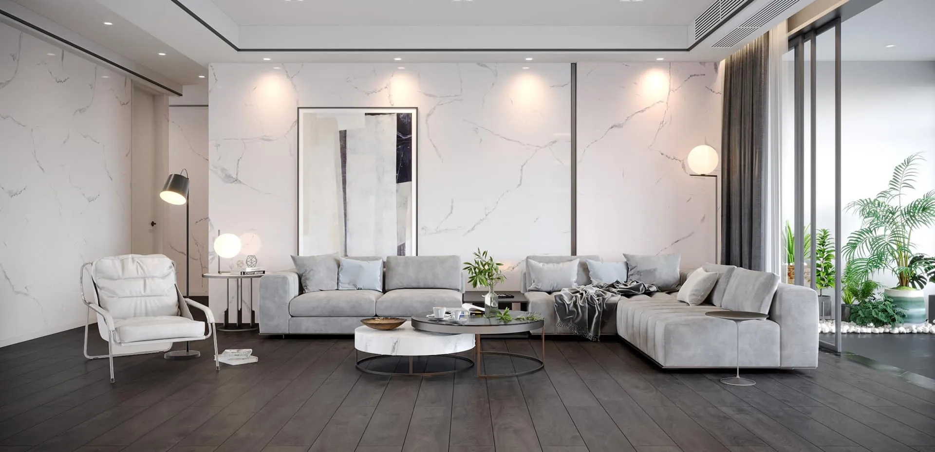ejemplo decoración paneles mármol