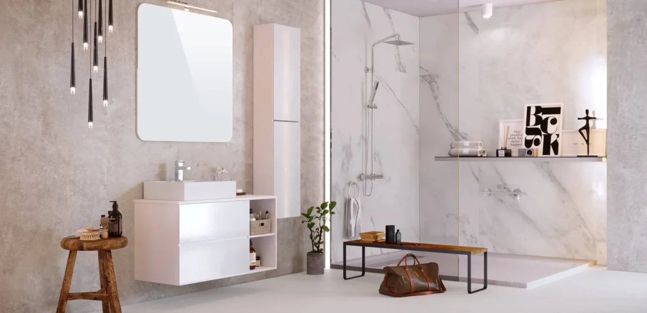 Renovación de baño sin obras con placas decorativas Rivecol